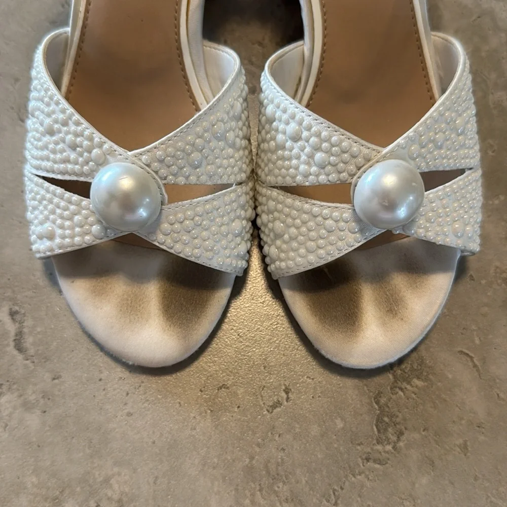 GB Girls White Sandals with Pearl Accent